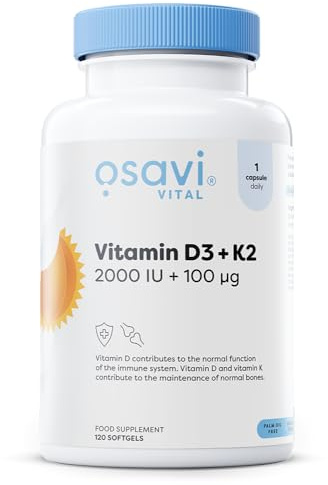 Osavi Vitamin D3 + K2, 2000 IU + 100 μg – 120 Softgels | Supports Bone, Teeth & Immune Health | with Quali®–D & K2VITAL® for High Absorption | MCT Oil–Based Formula
