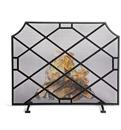 MMQGQ store Funkenschutz Einfacher Metall-Kamin-Bildschirm 38.9 × 30.26inch, Single-Panel-schmiedeeisen-mesh-Feuer-funken-Guard-Gitter, Wohnzimmer-Kamin-bildschirme(Color:Schwarz)