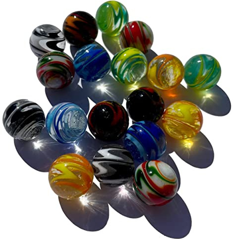 FAIRY TAIL & GLITZER FEE 18 Handgefertigt Mundgeblasen Wellenmuster Bunt 16mm Murmel Murmeln Blau Rot Gelb Rot Kugeln Bunte Glas Dekokugeln