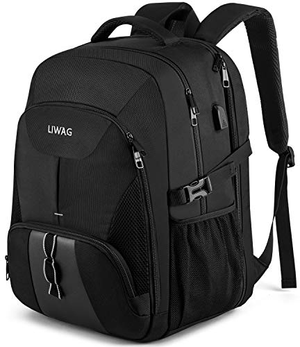 18.4 Zoll Laptop Rucksack Herren 55L,Extra Groß Wasserdichte Arbeit ,Anti Diebstahl Business Reisen Laptoptasche mit USB Ladeanschluss Schulrucksack für Männer Frauen Jungen Teenager - Schwarz
