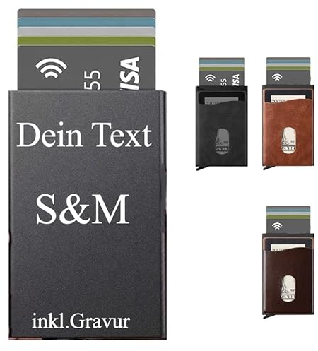 Personalisiertes Kartenetui mit Gravur – RFID & NFC Schutz – Aluminium Mini Portemonnaie für 7 Karten – Slim Kreditkartenetui mit Namen oder Datum – Geschenk für Männer & Frauen
