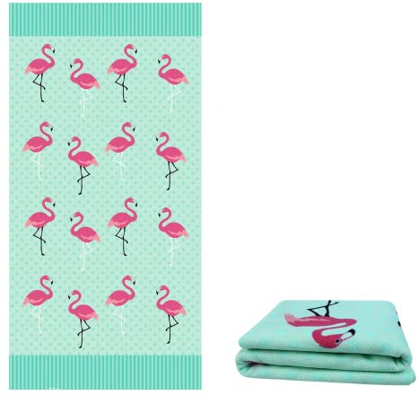 NLAND Telo Mare Microfibra Asciugamano da Spiaggia 100x180cm Assorbente Asciugatura Rapida Extra Large Morbido Leggero per Viaggi, Piscina, Campeggio, Picnic(Fenicottero Verde,180x100CM)