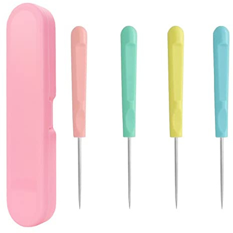 4 Pieces Sugar Stir Needle Scriber Needle Modelling Tool Biscuit Icing Pin Cookie Icing Pin Cake Decorating Needle Baking Pin Icing Pin Whisk Cookie Scribe Tool with Box, Multicolor