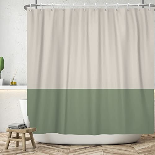 ASDCXZ Duschvorhang 180x180 cm, Modern Beige Grün Spleißen Motiv - Wasserdicht Textil Polyester Stoff für Badewanne Mit 12 Haken