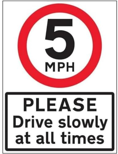 V Safety Warnschild 5 MPH Please Drive Slowly, 600 x 800 mm, Klasse RA1, reflektierender 3 mm Aluminium-Verbundstoff mit Anti-Graffiti-Beschichtung und Befestigungsk