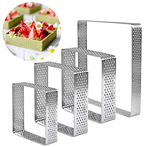 Verstellbar Kuchenring Set,4 STK Tortenring Verstellbar Edelstahl Tortenform,Backrahmen Quadratisch,Edelstahl Dessertringe,Tortenschneider Höhenverstellbar, Klein Speiseringe Für Kochen Backen Mousse