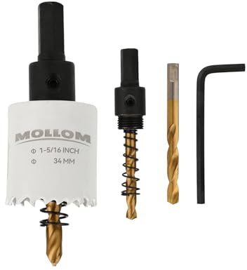 Mollom 34mm (1-5/16) HSS M42 8% Cobalt BI-Metal Hole Saw with Arbor | 2 Pilot Drill Bits, Smooth Cutting PVC, Drywall, Wood, Plastic, Metal, Rubber