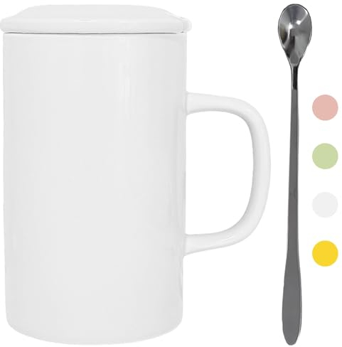 NIUKOMY Tazze Giganti 900ML, Tazza da Caffè Extra Large Bianco, Tazza da Tè Grande con Coperchio e Cucchiaio, Tazza da Jumbo, Tazza Giant, Big Mug 30OZ, XXL Tazze da Tè in Ceramica