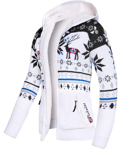 Nebulus Chaqueta Noron para mujer, con capucha, elegante jersey de estilo noruego, Offwhite-black, L