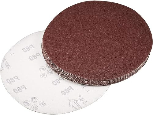 TOP-VIGOR 15Pcs 200mm PSA Sanding Discs, 80 Grit 8 Inch Self Adhesive Stickyback Sanding Discs, Aluminum Oxide Sandpaper Self Stick Sanding Discs Pad for Sanding Wood, Paint, Plastic and Metal