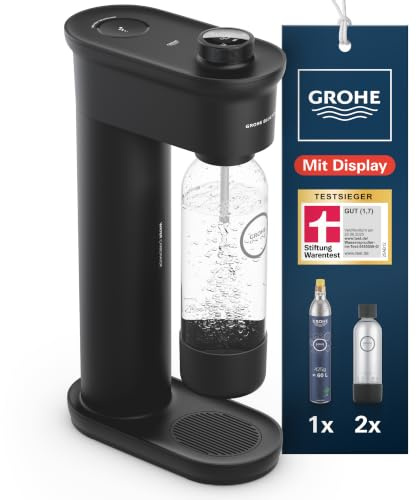 Grohe Blue Fizz Advanced - Wassersprudler Starter Set (mit CO2-Füllstandsanzeige, 3 einstellbare CO2 Stufen, 1xCO2 Flasche, 2x 0,85l Wasserflasche + Reinigungspulver), schwarz
