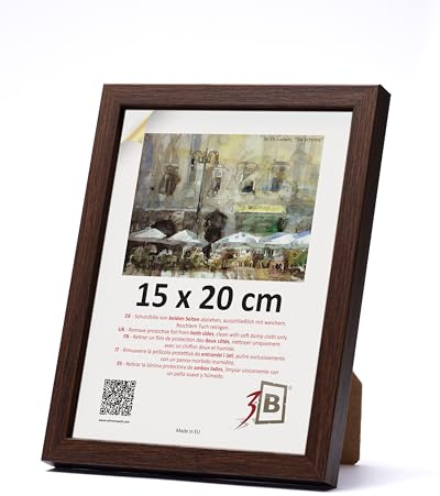 3-B Bilderrahmen MEGA - Dunkel Braun (Nussbaum mit optischer Holzmaserung) - 15x20 cm - Holzrahmen, Fotorahmen, Portraitrahmen mit Acrylglas