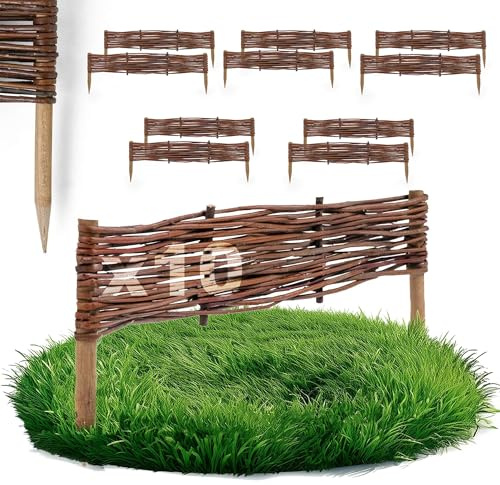 10 x BOGATECO Beeteinfassung aus Weide | 60 cm Lang & 10 cm Hoch | Holz-Zaun Rasenkante | Weiden-Zaun Steckzaun Perfekt für den Garten als Weg-Abgrenzung | Gartenzaun Weidezaun Zaunelemente