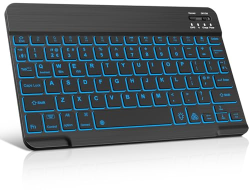 IVEOPPE Wireless Bluetooth Backlit Keyboard Lightweight Slim for iOS iPad, iPad Pro, iPad Air, Mac, Android Tablet Samsung Galaxy, Xiaomi Pad 5, Huawei, Lenovo, UK Layout, Black