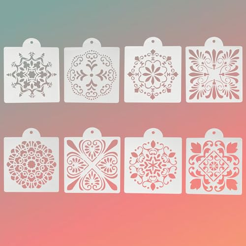 8 Stück Malerei Zeichenschablonen - Blumen Schablonen Wiederverwendbar Schablonen zum Malen Zeichnen Vorlagen Painting Stencils Malvorlagen Kit für DIY Scrapbooking Sammelalben 15x15cm