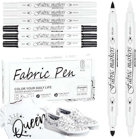 EFNHJF5 6 Stück Weiß und Schwarz Textilstifte Waschmaschinenfest，Dual-Tip-Stoffmarker Permanent,stoff stifte waschfestTextilmarker,Ungiftige Stoffmalstifte（3Weiß und 3Schwarz ）