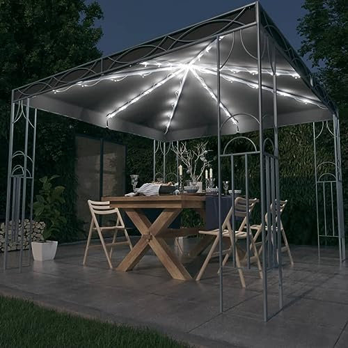 GuyAna Pavillon mit LED-Lichterkette 300x300 cm Anthrazit Pop Up Pavillon Wasserdicht Stabil Winterfest