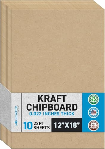 MagicWater Chipboard Sheet - 12x18 inch - 22 pt - 0.022 Thick - 10 Pack | For DIY Projects, Heavy Duty Kraft, Paperboard for Scrapbooking, Books, Picture Frame Backing, Art Projects & Crafts