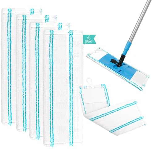VFANDV 4 Pièces Serpillères de Rechange, Serpillères en Microfibre pour Balai Lave-Sol Housse de Nettoyage de Rechange La Tête de Ménage de Vadrouille, pour Balai à Plat Nettoyage Efficace
