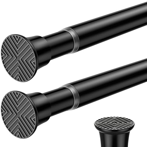 SISELBA 2PCS Black Tension Curtain Rods 23 to 46 Inch, Pressure Expandable Spring Rods Short Curtain Rods, Adjustable Curtain Rod for Windows Bedroom Doorway Closet Door