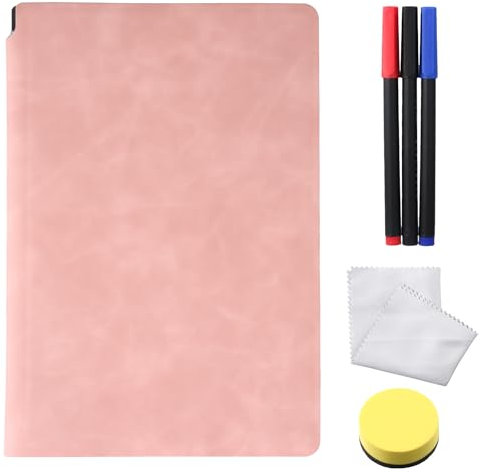 A5 Portatile Lavagna Bianca Cancellabile, Lavagnetta Bianca 24 x 16.5cm con 3 Penne, 1 Spugna, 1 Panno, Doppia Faccia per Studio, Bozza, Appunti, Non contiene magneti (Rosa)