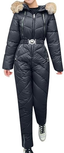 Skisuit Damen Einteiliger - Skianzug Damen Einteiler Schneeanzug - Skioverall Winter Warm Schnee Skifahren Sätze Outdoor Jumpsuit Langer Overall Mit Kapuze Reißverschluss Skianzüge