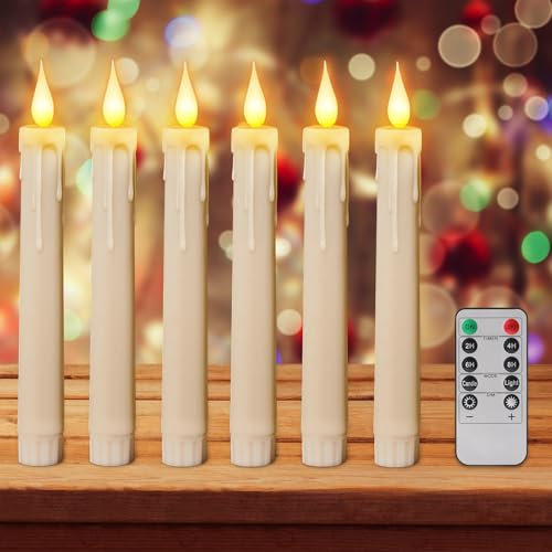 Nexoria Weihnachtskerzen Led, 6 Stück LED Stabkerzen mit Timerfunktion Led Kerzen Flackernde Flamme Led Kerzen mit Fernbedienung Batteriebetriebene Flackernde Flamme Kerzen für Weihnachtsdeko (B)