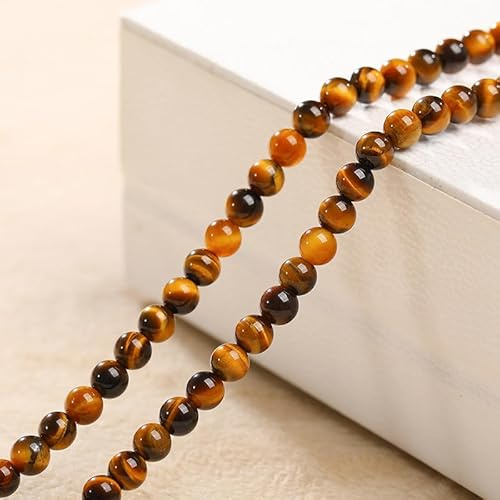 HERZONE cirka 124 st tigerögonpärlor, 6 mm, naturliga trästenar för gör-det-själv-armband, halsband, smyckestillverkning (tigeröga 6 mm)