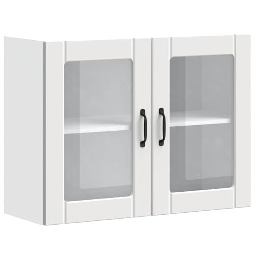 vidaXL Kitchen Wall Cabinet with Glass Door - White Engineered Wood Cabinet, 80x31x60cm Modern Lucca Storage Unit