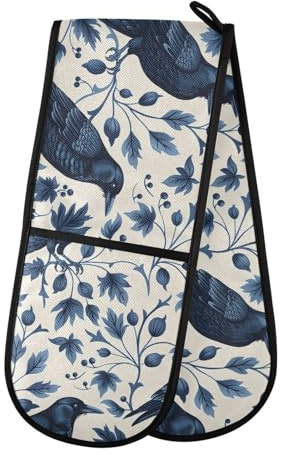 Oven Gloves Double Oven Gloves Royal Crow Pattern Oven Mitts Pot Holder Heat Resistant Quilted for BBQ Baking Kitchen Cooking Gloves