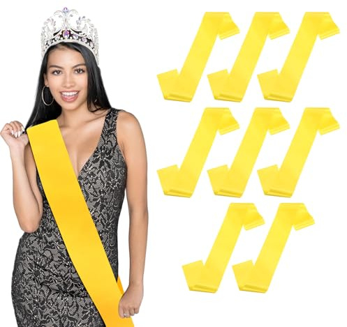 M METERXITY 8-Pack Blank Satin Sash, 3.8 x 63 Party Accessory Plain Sashes for Wedding/Birthday/Pageant/Party Decorations/DIY Sash/Graduation Ceremony [Yellow]