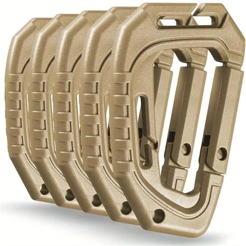 EHYSYN professionelles Metalldetektor 5Pcs Big D-typ Kunststoff Stahl Taktische Schnell Haken Hängen Schnalle Clip Outdoor Camping Tasche Werkzeug Zubehör Metalldetektor(Khaki-5pcs)