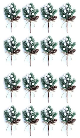 Giwnhvx 16 bacche di Natale bianche/steli di bacche rami di pino e artificiali agrifoglio/bianco per decorazione