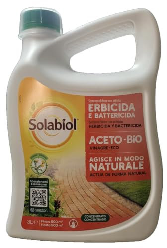 Vinagre concentrado 3 litros - Solabiol. Sustancia basica con actividad herbicida y bactericida. Elimina maleza. Para huerta y jardin.
