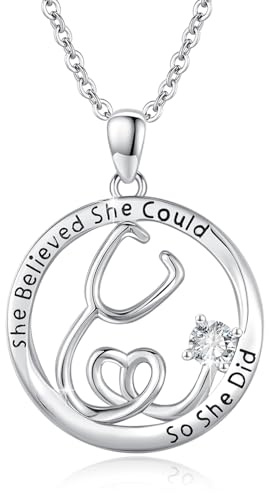 Waysles 925 Sterling Silber Stethoskop Halskette für Frauen Medizin Anhänger mit Geburtsstein Halskette für Arzt Krankenschwester, Medizinstudent, Abschluss, Medizinschmuck Geschenke