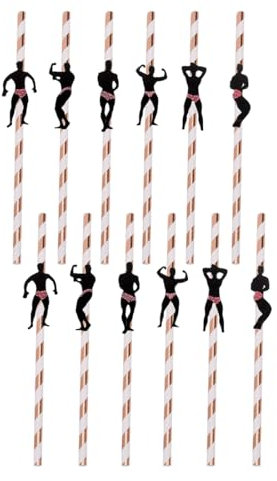 BCHKO 12Pcs Cannucce di Carta Uomo Muscoloso Ecologiche Biodegradabili Cannucce Usa e Getta per Matrimoni Feste Compleanni Natale Addio al Nubilato (7.7 Pollici) (Oro Rosa)