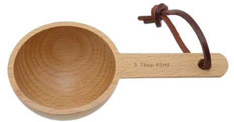 Mewutal Cuchara medidora de madera de 45 ml y cuchara de madera de 45 ml, cuchara medidora de 3 cucharadas, cucharas de café retro para ingredientes secos, especias de té molido (color madera, 3