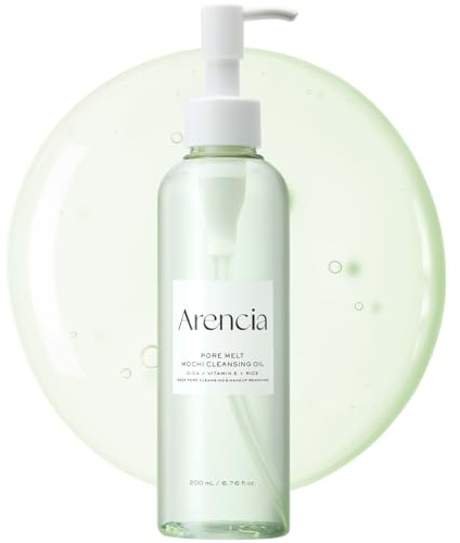ARENCIA Pore Melt Mochi Makeup-Removing Cleansing Oil, Non-Comedogenic, Rice Amino Acids HD, Vitamin E, Cica, & Ceramide, 6.76 fl oz