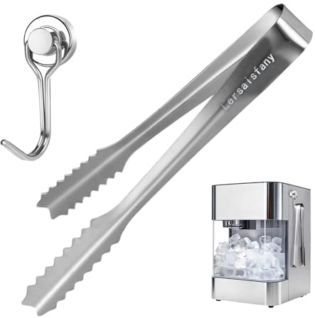 Lersaisfany Stainless Steel Ice Tongs for Jumbo Ice Balls and King Cubes with Magnetic Hook -8.5 inch Ice Tongs for Whiskey, Kitchen, Bar Use, Design for Ice Bucket, Fridge, for Opal 2.0 Maker