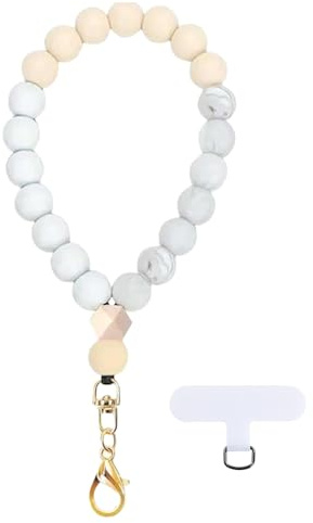Culinavog Cordón para Móvil, Correa de Muñeca con Cuentas de Silicona, Cadena Antipérdida para la Muñeca, Pulsera Elástica Manos Libres para Mayoría de Smartphones Carteras Llaveros (Multicolor) (A)