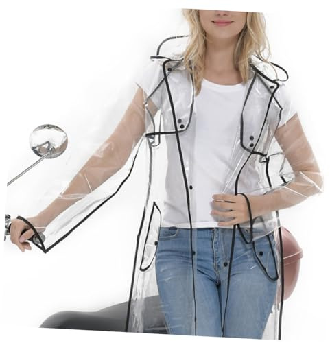 TOYANDONA Manteau de Pluie Long Imperméable à Capuche pour Femme en Eva Léger et Élégant Veste de Pluie Noire Mode Protection et Coupe-vent