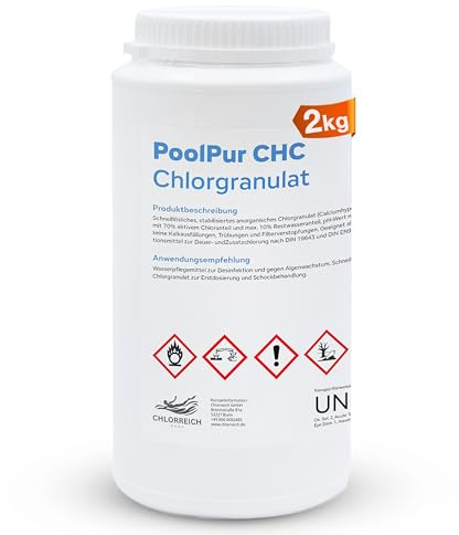 PoolPur CHC Chlorgranulat, Schnelllösliches Desinfektionsmittel für Schwimmbäder, 2 kg Eimer, pH-neutral, Gegen Algen und Bakterien
