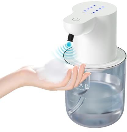 VIBINHO Distributeur de Savon Mousse Automatique 400ML, Capteur Infrarouge sans Contact, 4 Niveaux Réglables, Rechargeable USB, Étanche IPX5, Blanc pour Cuisine & Salle de Bain