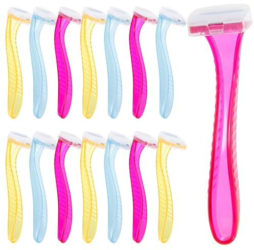 HOMSFOU Tondeuse à Poils Corps 15 Pièces – Rasoir Corporel Manuel pour Femmes, Lot Couleurs Rouge, Jaune, Bleu Clair – Rasoir Bikini et Aisselles, Usage Quotidien et Voyage