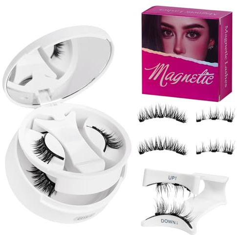Wonsoso 2 Pairs Magnetic False Eyelashes with Applicator, Reusable Magnetic Lashes without Eyeliner, No Glue, Natural Look, Easy to Apply and Remove, Pestañas Postizas Magneticas, Eyeconic Naturales