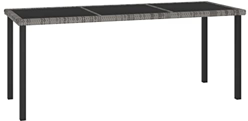FMPGJLYH Outdoor Garden Dining Table, Rectangular Poly Rattan Patio Table with Tempered Glass Top, Weather-Resistant Furniture for Backyard, Deck, and Lawn, Grey