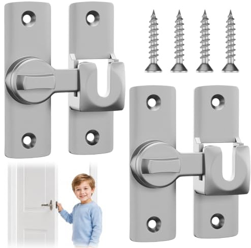 TRMPLX 2 Pezzi Molla Automatica Gradi Chiavistell, Chiusura a Bullone with Screws, Serratura Scorrevole, per Porte Scorrevoli, Bagni, Legno Giardino, Finestre, Fienili, Cucine (Argento)