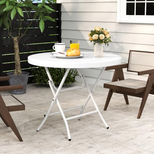 DWVO 80 cm runder Klapptisch, wasserfester Outdoor-Esstisch, Weiß