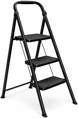 Escabeau 3 Marches Pliable - Marche Pied Antidérapant - Charge 150 Kg | Entreprise Française - Stable avec Poignée en Acier Robuste - Échelle de Bricolage Compacte pour Maison et Jardin