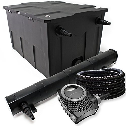Wiltec Kit complet: CBF-550 Filtre de bassin jusqu'à 60000 L Biologique, NEO10000 SuperECO pompe de filtration 10000l/h 80W, CUV-272 lampe uv UVC Clarificateur avec 72W, 25m Tuyau 25 mm